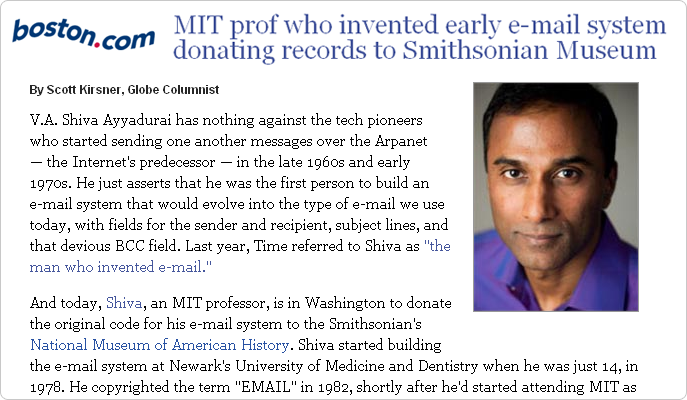 boston.com: MIT prof who invented early Email system donating records to Smithsonian Museum