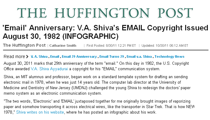 VA Shiva - 'Email' Anniversary: VA Shiva's EMAIL Copyright Issued August 30, 1982