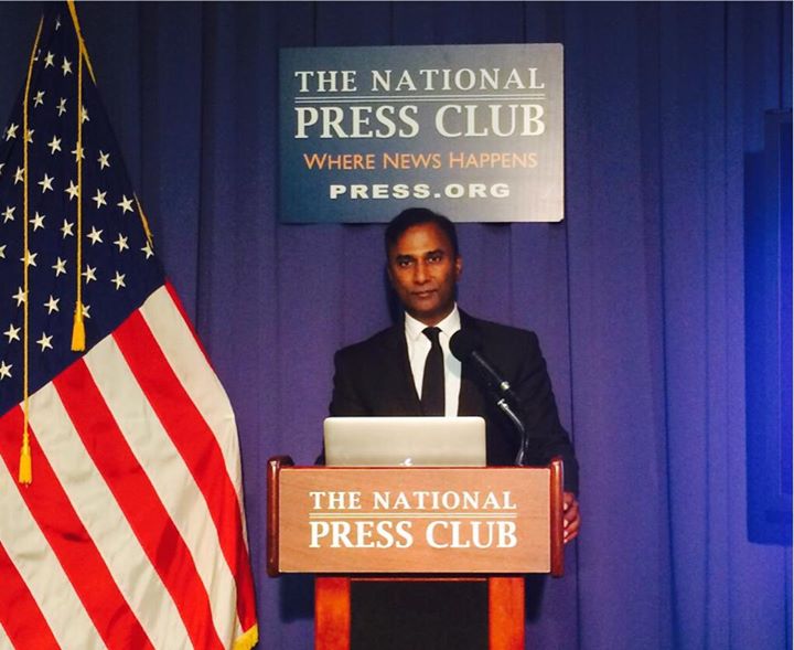 Dr. V.A. Shiva Ayyadurai making his presentation on his new study that proves GMOs can significantly disrupt plant biology and the implications for US food policy at the National Press Club, Washington D.C.