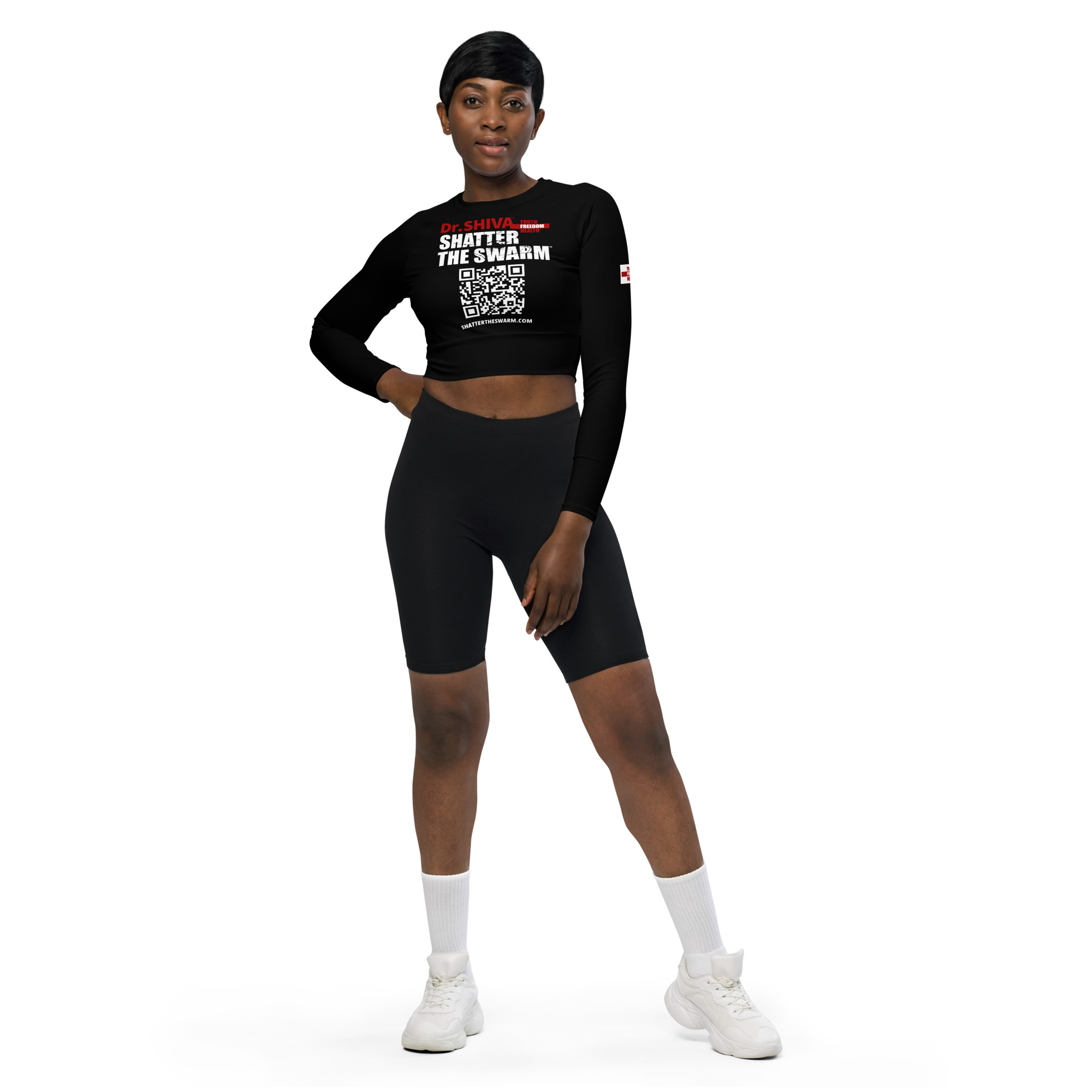 SHATTER THE SWARM™ Women’s Long-Sleeve Crop Top – BLACK