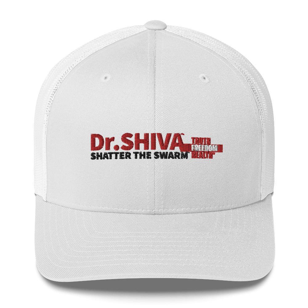 Trucker Cap – White: Dr.SHIVA™ Shatter The Swarm™